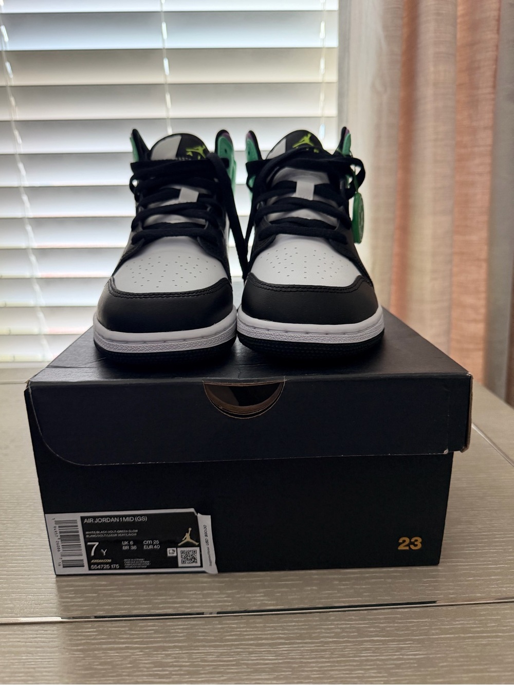Jordan Kids Black White Sneakers with Green Accents